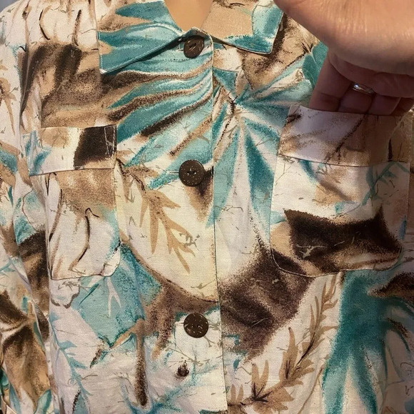 Y2K Womens 16 Linen Blend Chore Shirt Jacket Button Up Roll tap 4Pockets Floral - Picture 9 of 9